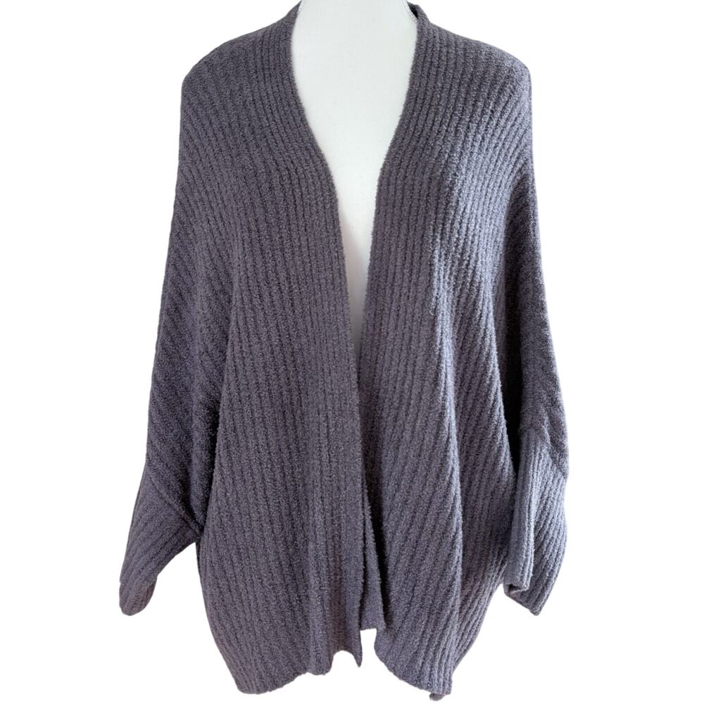 BAREFOOT DREAMS Open Front Cardigan Sweater Cozychic Lite Purple/Gray Cozy L/XL